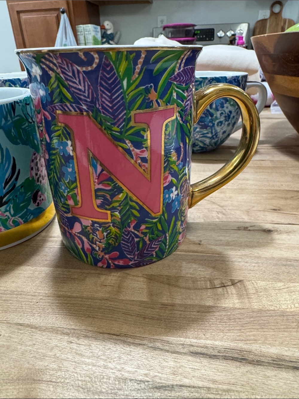 Lilly Pulitzer Pink Monogram N Floral Gold-Handled Mug